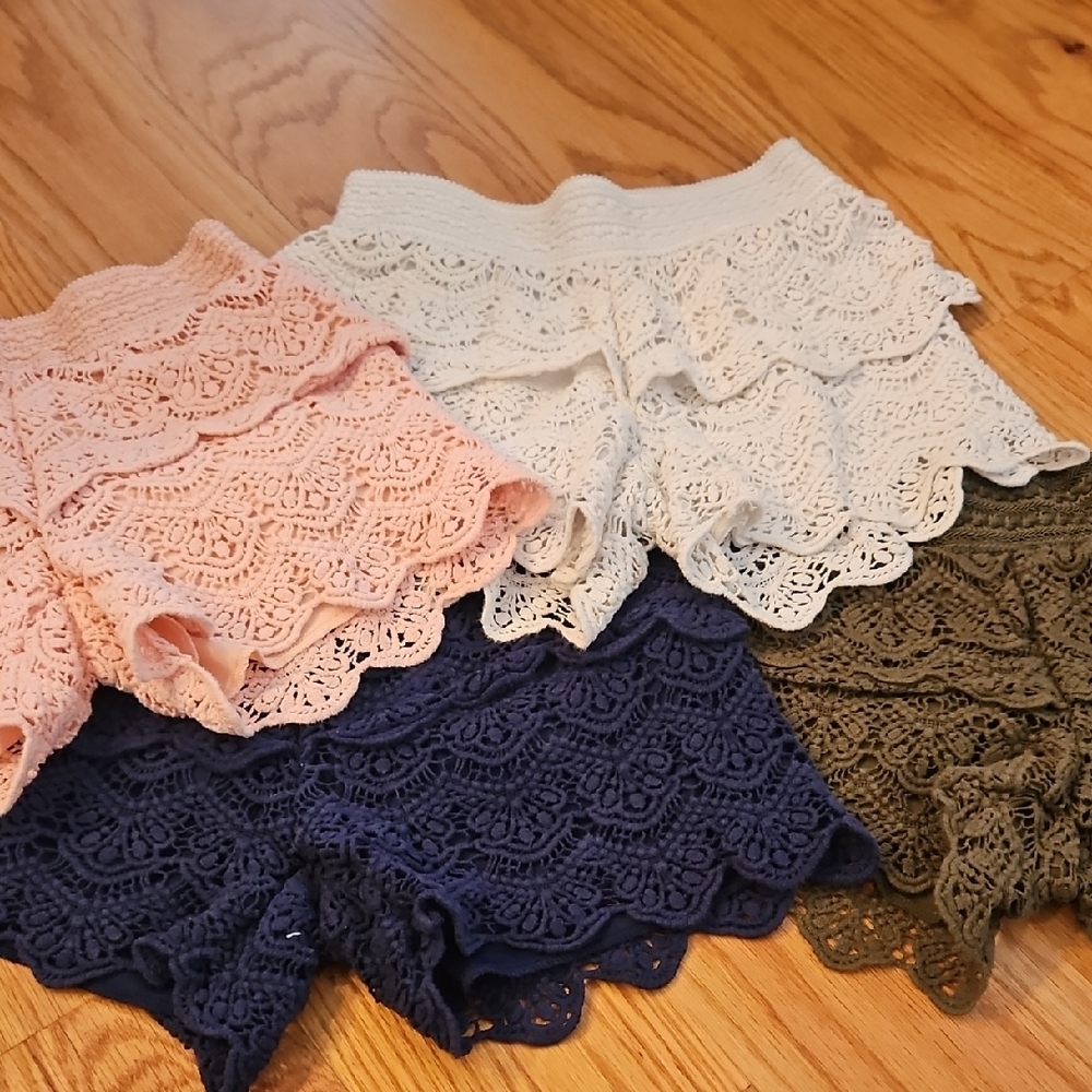 Lace Trim Kid's Shorts - Pink, White, Navy, Olive